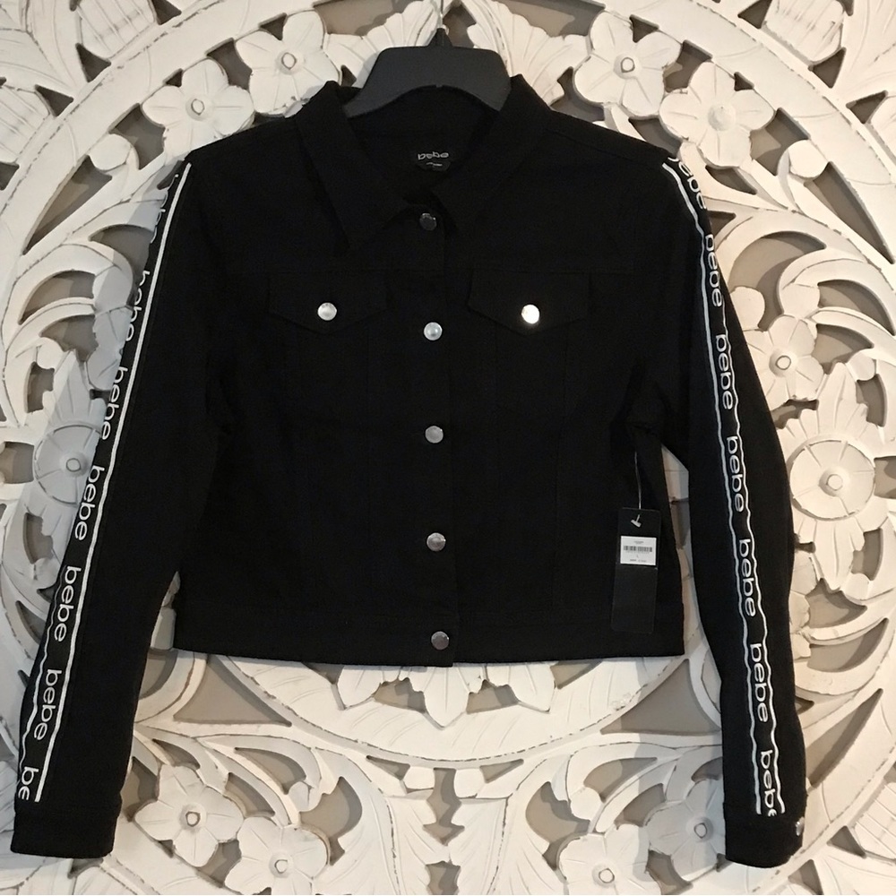 NWT bebe logo black denim jacket Sz S & L